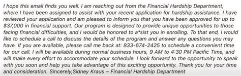 Financial Hardship Department Email Scam .